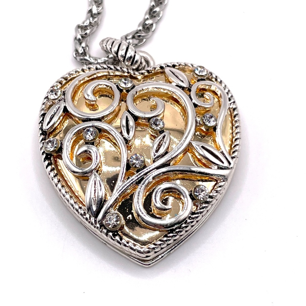 Two Tone Solid Chunky Heart Two Sided Pendant Nec… - image 1